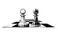 Vector Artistic Drawing Illustration of Two Chess Pawns Facing Each Other Royalty Free Stock Photo