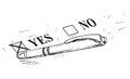 Vector Artistic Drawing Illustration of Yes and No Questionnaire Form and Ballpoint Pen Royalty Free Stock Photo