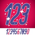 Vector artistic funky elegant tall cursive numbers, modern numerals set made with triple stripes. Can be used for logo creation in