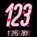 Vector artistic funky elegant tall italic numbers, modern numerals set made with triple stripes. Can be used for logo creation in