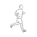 Vector artistic hand drawn sketch of running human silhouette isolated on white background. running man, vector sketch Royalty Free Stock Photo