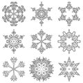 Vector artistic icy abstract crystal snow flakes