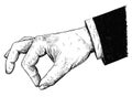 Vector Artistic Illustration or Drawing of Businessman Hand in Suit Holding Something Small Between Pinch Fingers