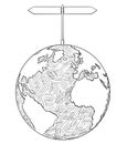 Vector Artistic Drawing Illustration of World Globe With Two Decision Arrow Signs Royalty Free Stock Photo