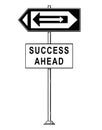 Vector Cartoon Drawing of Confusing Traffic Sign With Arrows Pointing Both Left and Right and Success Ahead Text