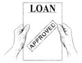 Vector Artistic Illustration or Drawing of Hands Holding Approved Loan Application Document Royalty Free Stock Photo