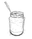 Vector Artistic Illustration or Drawing of Jam, Marmalade or Honey Jar and Spoon Royalty Free Stock Photo