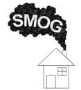 Vector Artistic Drawing Illustration of Smoke Coming from House Chimney, Smog Air Pollution Concept