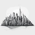 Vector artistic sketchy pen and ink drawing illustration of generic abstract city high rise cityscape landscape