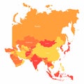 Vector Asia map with countries borders. Abstract red and yellow Asia countries on map Royalty Free Stock Photo