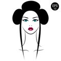 Vector Asian Woman. Girl`s Portrait with traditional hairstyle