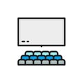 Vector assembly hall, cinema hall flat color line icon.