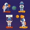 Vector astronauts in space, working character and having fun spaceman