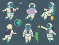 Vector astronauts in space, working character and having fun spaceman galaxy atmosphere system fantasy traveler man. Royalty Free Stock Photo