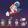 Vector astronauts in space, working character and having fun spaceman galaxy atmosphere system fantasy traveler man.