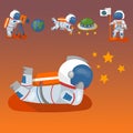 Vector astronauts in space, working character