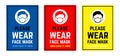 Vector attention sign collection , please wear face mask avoid covid-19 virus. warning or caution sign Royalty Free Stock Photo