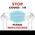 Vector attention sign, Stop covid - 19  Please wear a face mask avoid covid-19 virus . warning or caution sign black text on white Royalty Free Stock Photo