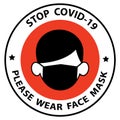 Vector attention sign,Stop covid-19,  please wear face mask avoid covid-19, warning or caution sign Royalty Free Stock Photo