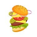 Vector attractive jumping burger.