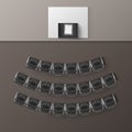 Vector Audience Auditorium Empty College Lecture Hall in University with Black Office Chairs and Tribune Top View Royalty Free Stock Photo