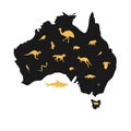 Vector Australia map silhouette with animals Royalty Free Stock Photo