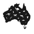 Vector Australia map silhouette with animals Royalty Free Stock Photo