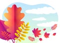 Vector Autumn background of fallen gold and red oak leaves. vector illustration