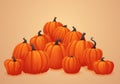 Vector autumn banner, poster template. Heap of ripe orange pumpkins.
