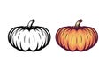 Vector Autumn Black and White and Colored Pumpkin Icon Set with Outline. Design Template, Clipart for Halloween