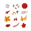 Vector autumn cute set. Hand drawn fall elements leaves, umbrella, cotton, berries and fruits. Autumn clip art for web