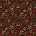 Vector autumn dark seamless pattern in red and orange