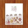 Vector autumn doodles card. Hand draw trees and leafs over the c Royalty Free Stock Photo