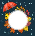 Vector autumn, fall template,frame,border,illustration for your text. Rainy autumn design. Royalty Free Stock Photo