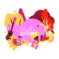Vector autumn frame with falling leaves, tree, rowan, fall floral elements Royalty Free Stock Photo