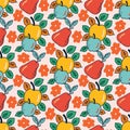 Vector autumn fruits apples and pears seamless pattern.