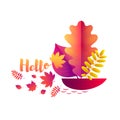 Vector autumn illustration. A boat with a sail in the form of an autumn leaf.