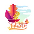 Vector autumn illustration. A boat with a sail in the form of an autumn leaf.