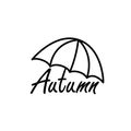 Vector autumn label with hand written text. Letters illustration with umbrella on white Background. Handwritten brush