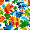 Vector autumn leaves seamless pattern. Multicolor fall background with leaves.