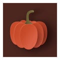 Vector autumn paper cut 3d pumpkin with shadow on brown background. Royalty Free Stock Photo