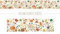 Vector autumn seamless pattern brush. Cute fall season repeating border background. Funny digital paper with forest animals,