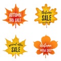 Vector autumn season banner collection. Set of four october leaves with greeting inscription, fall Royalty Free Stock Photo