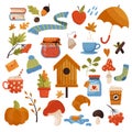 Vector autumn set in a flat style. Autumn collection of stickers. Set of cute autumn cartoon element. Autumn. Collection Royalty Free Stock Photo