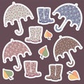 Vector autumn stickers with umbrellas