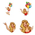 Vector avatar of woman, balloons with sale