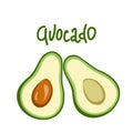 Vector avocado food icon. isolated on white background. Avocado fruit whole and half. Avocado illustration in flat minimalism Royalty Free Stock Photo