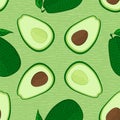 Vector avocado food seamless pattern. Whole and cut in half avocado with pit. Healthy food. Good for packaging, printing