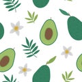 Vector avocado seamless pattern. Jungle fruit repeat background. Hand drawn flat exotic texture. Bright childish healthy tropical