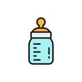 Vector baby bottle with teat flat color line icon.